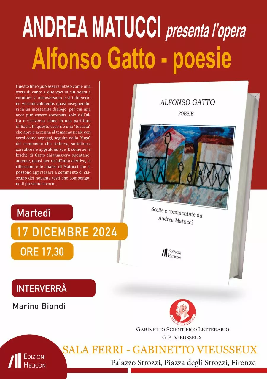 Locandina della conferenza: Andrea Matucci prenenta l'opera "Alfonso Gatto-Poesie